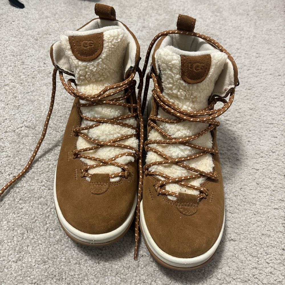 UGG Tan and Cream Lace-Up Boots
